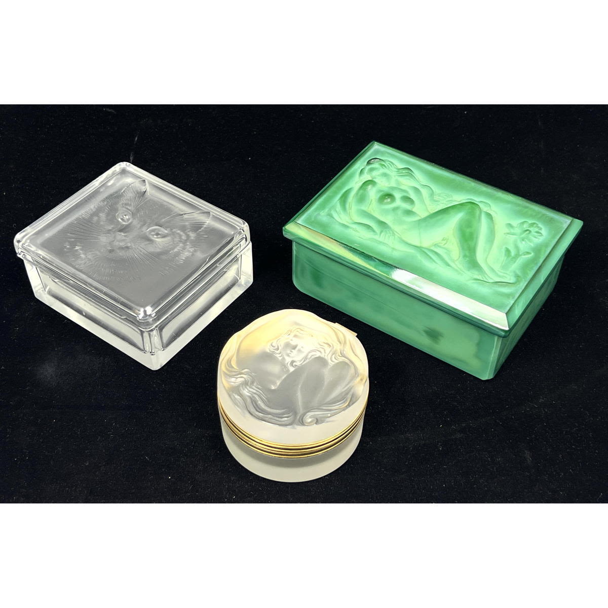 3pc LALIQUE French Crystal Boxes  2ff509