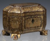 CHINESE EXPORT GILDED LACQUER TEA CADDY