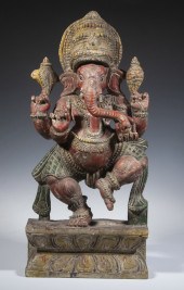 WOODEN GANESH STATUE Vintage South Asian