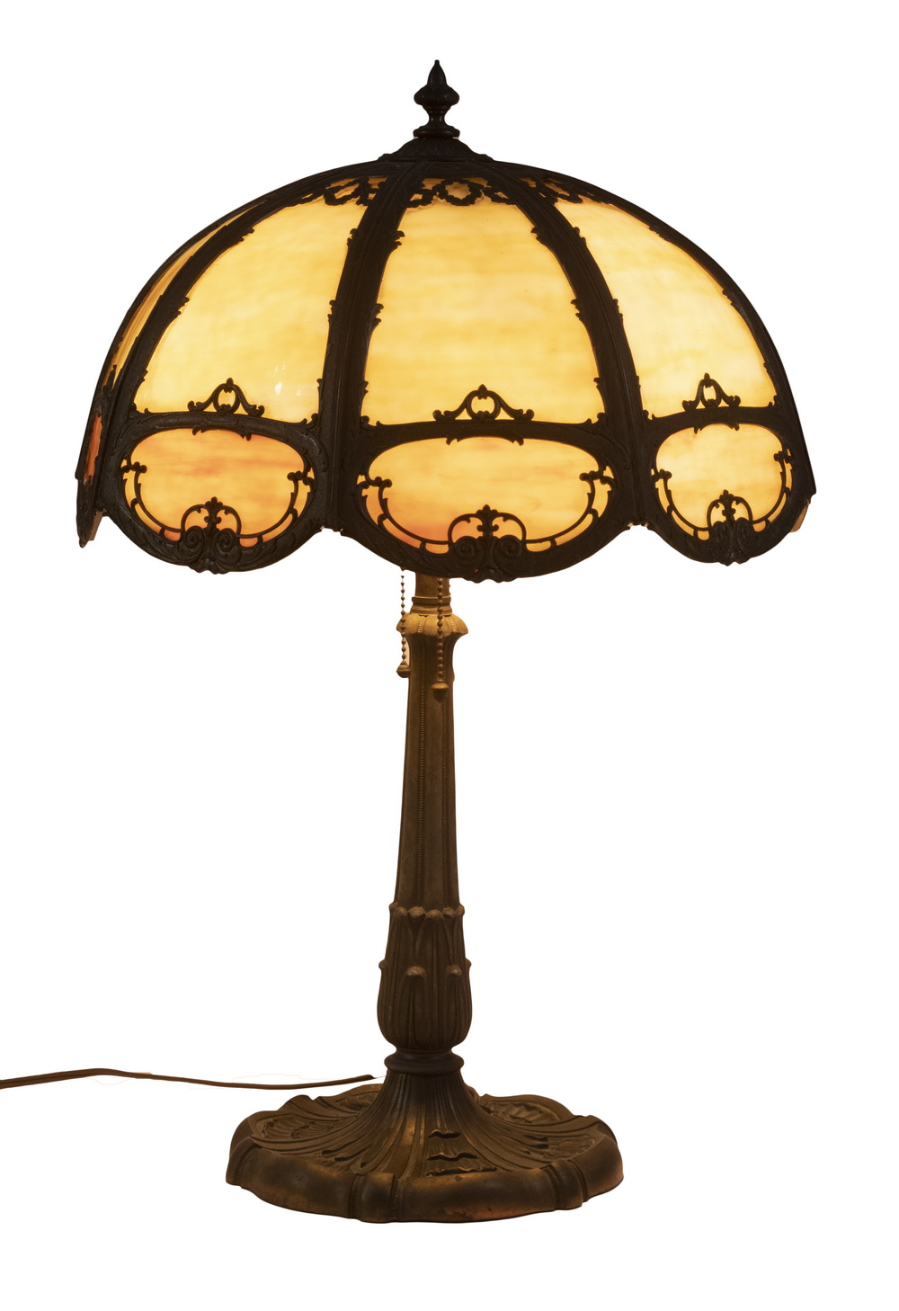 SLAG GLASS PANEL LAMP Ca 1920s 302d44