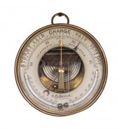 FRENCH MADE BRASS CASED ANEROID BAROMETER