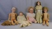 COLLECTION OF (5) BISQUE HEAD DOLLS.