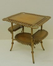 VICTORIAN WICKER 3-TIERED LAMP TABLE,