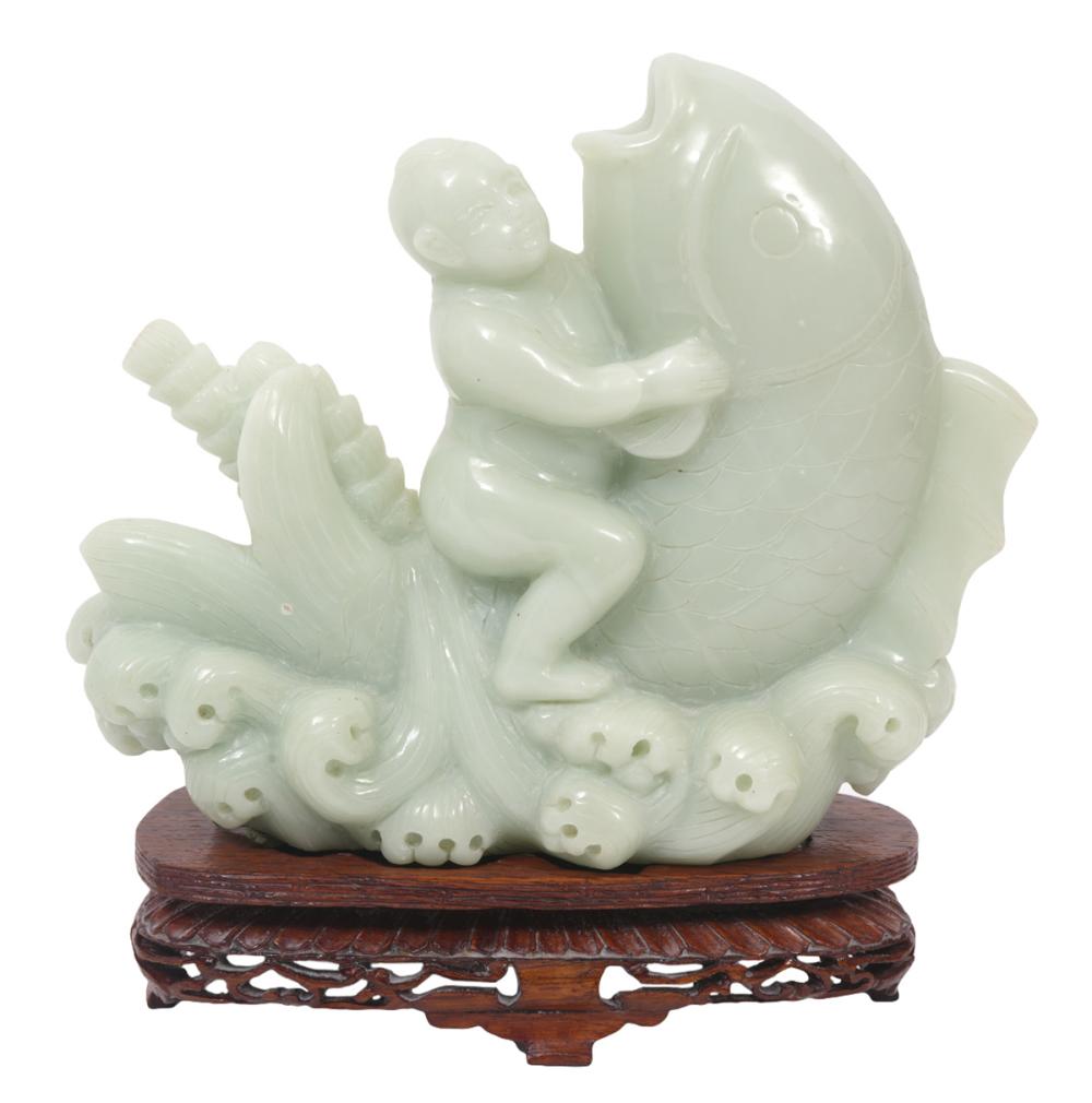 CHINESE CARVED JADE FIGURE BOY 3010db