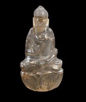 CHINESE ROCK CRYSTAL CARVED BUDDHA FIGURE,