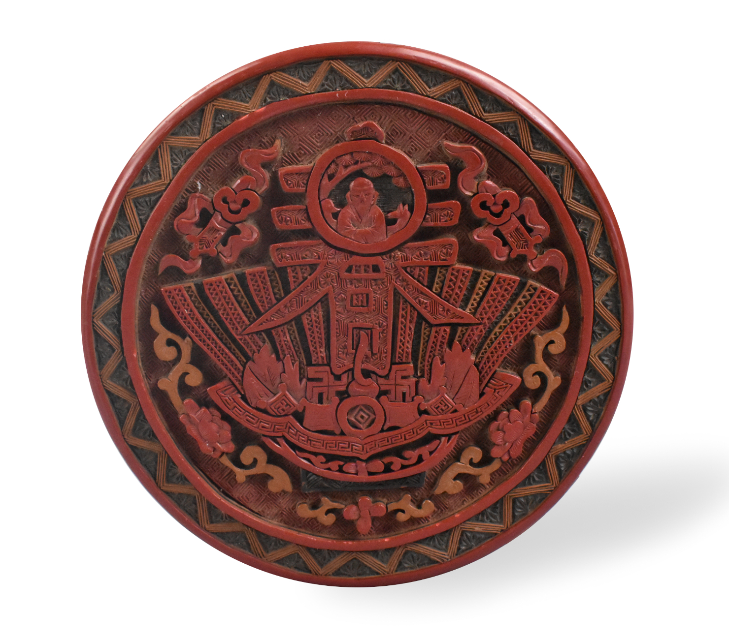 CHINESE CINNABAR CARVED COVERED 30186e