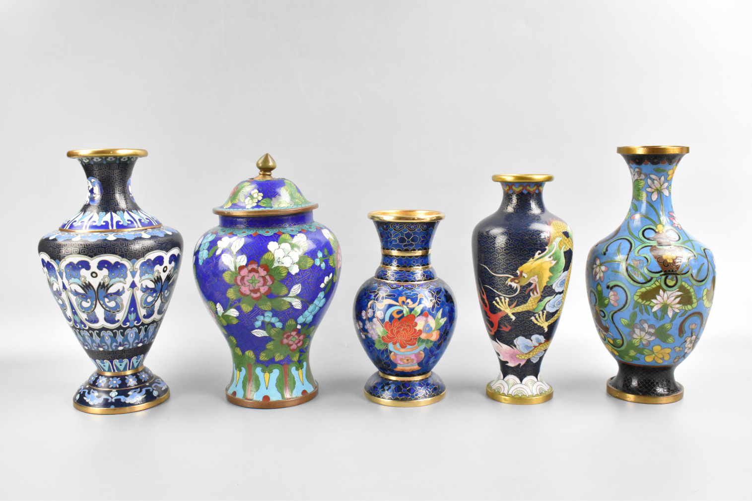 GROUP OF 5 CHINESE CLOISONNE VASES  301a73