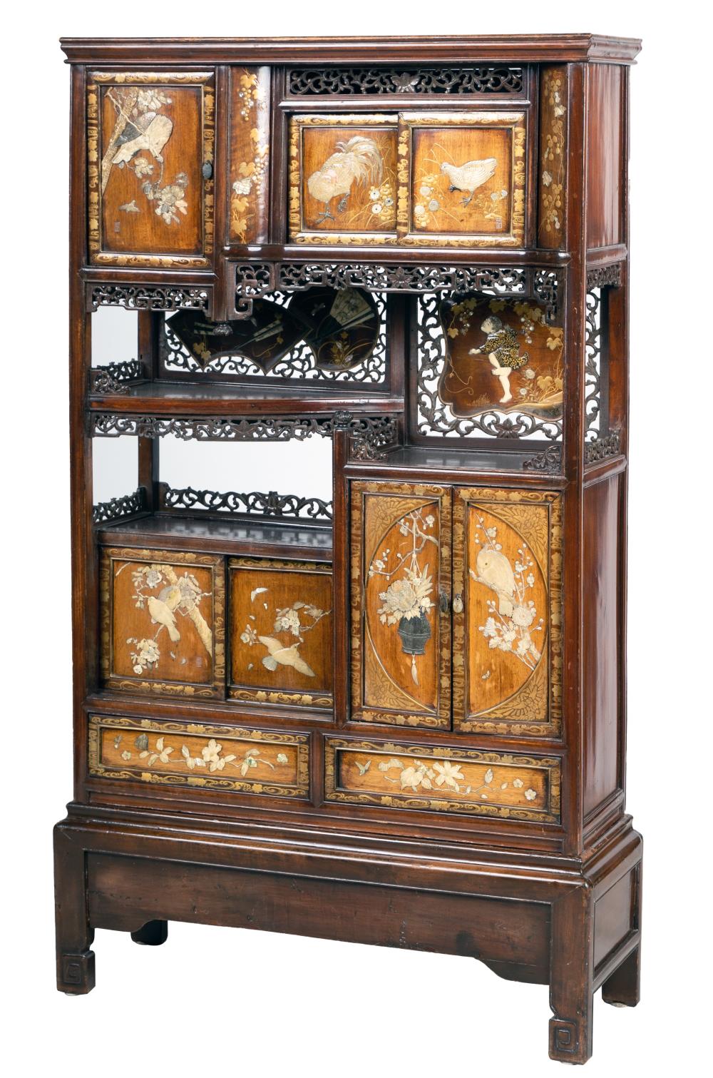 JAPANESE CARVED AND INLAID CABINET