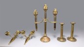 Group of five antique brass candlesticks 303be8