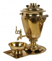 RUSSIAN BRASS SAMOVAR WITH BOWL AND