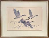 Maynard Reece print, Canada geese, pencil