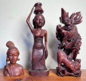 Three vintage figural carved wood statues,