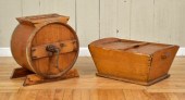 Antique wood butter churn with steel
