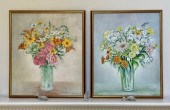 A pair of vintage oil on canvas, floral