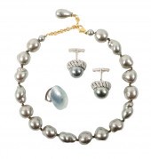 3PC FAUX PEARL JEWELRY GROUP GRAY 30a5c7