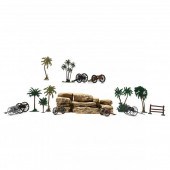 PALM TREES, A ROCKY OUTCROP AND MOBILE