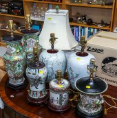 SEVEN CHINESE PORCELAIN TABLE LAMPS