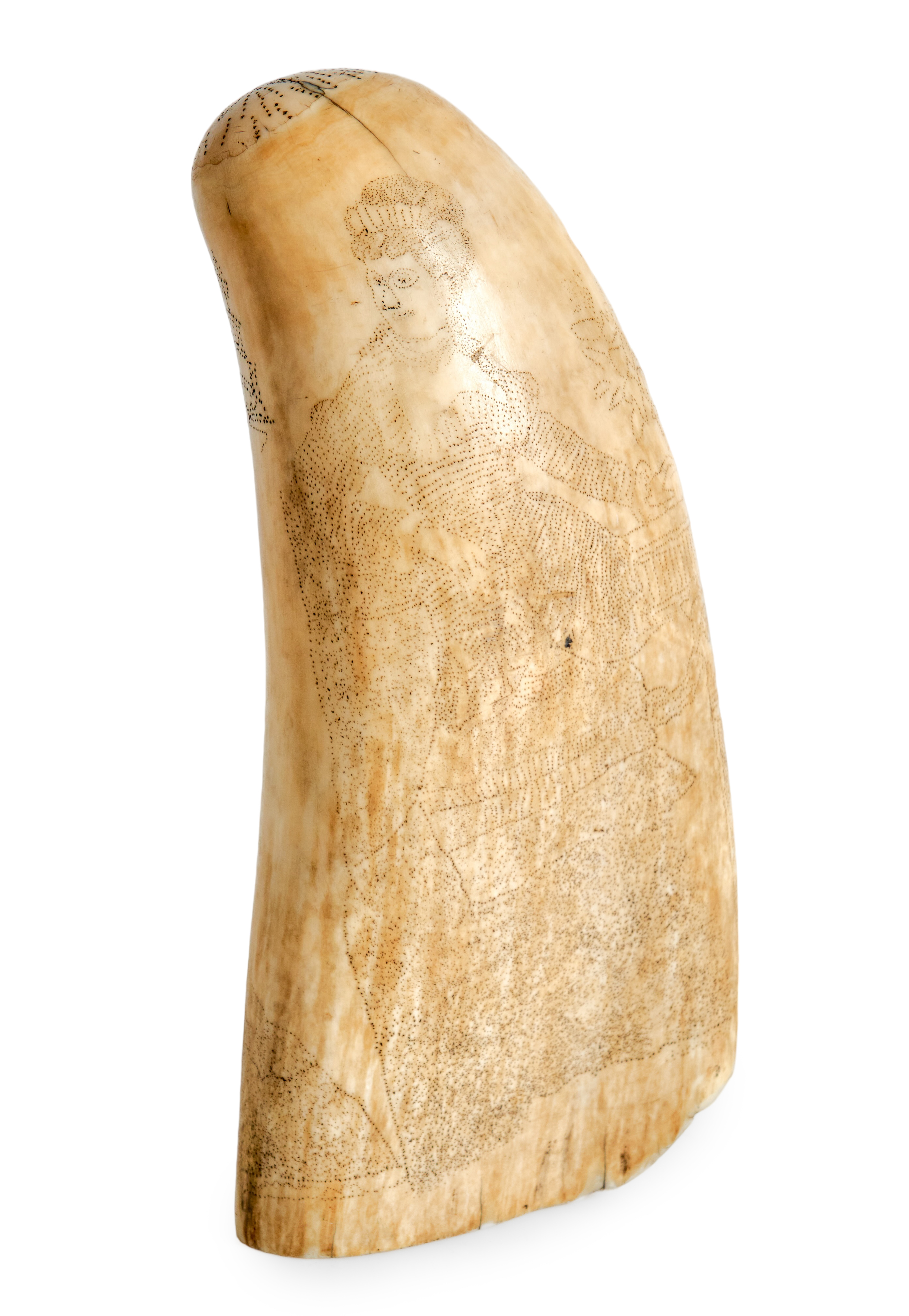 19th C Polychrome scrimshaw whales tooth,