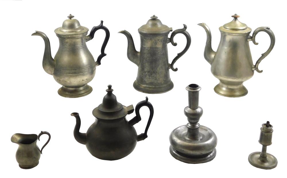 19TH- 20TH C. PEWTER, SEVEN PIECES,