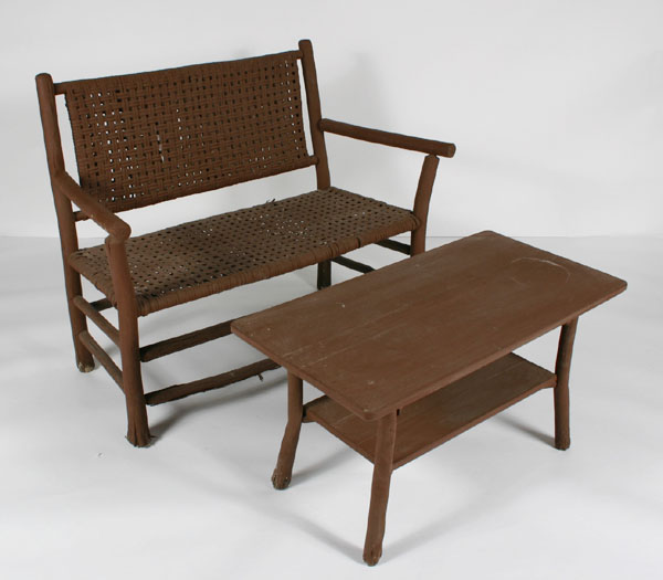 Old Hickory settee with woven seat 4dfae