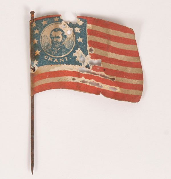 Treated paper campaign flag/pin depicting
