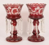 A pair of Bohemian glass lustres with