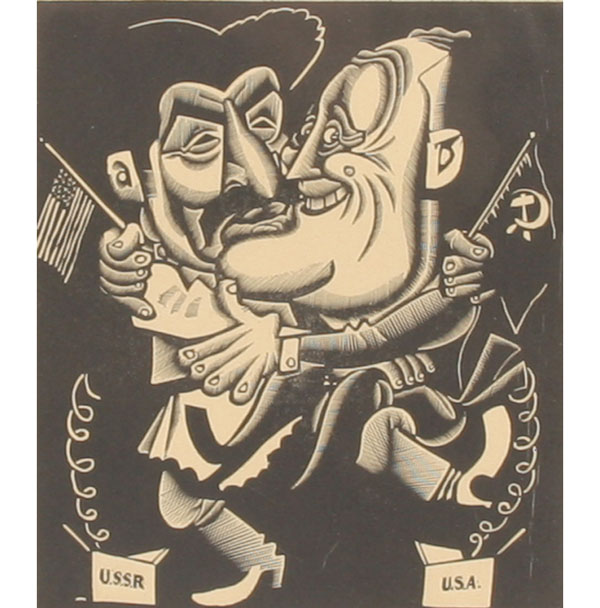 Wood block print, "Stalin & Roosevelt", 1943;