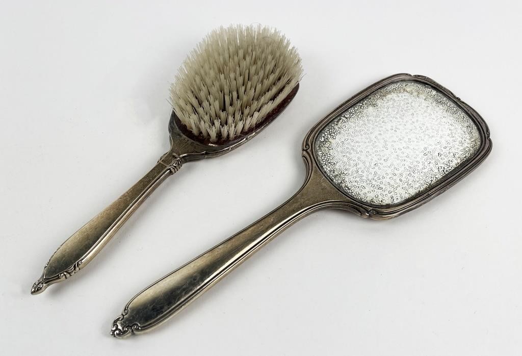 STERLING SILVER MIRROR AND BRUSH 30c025