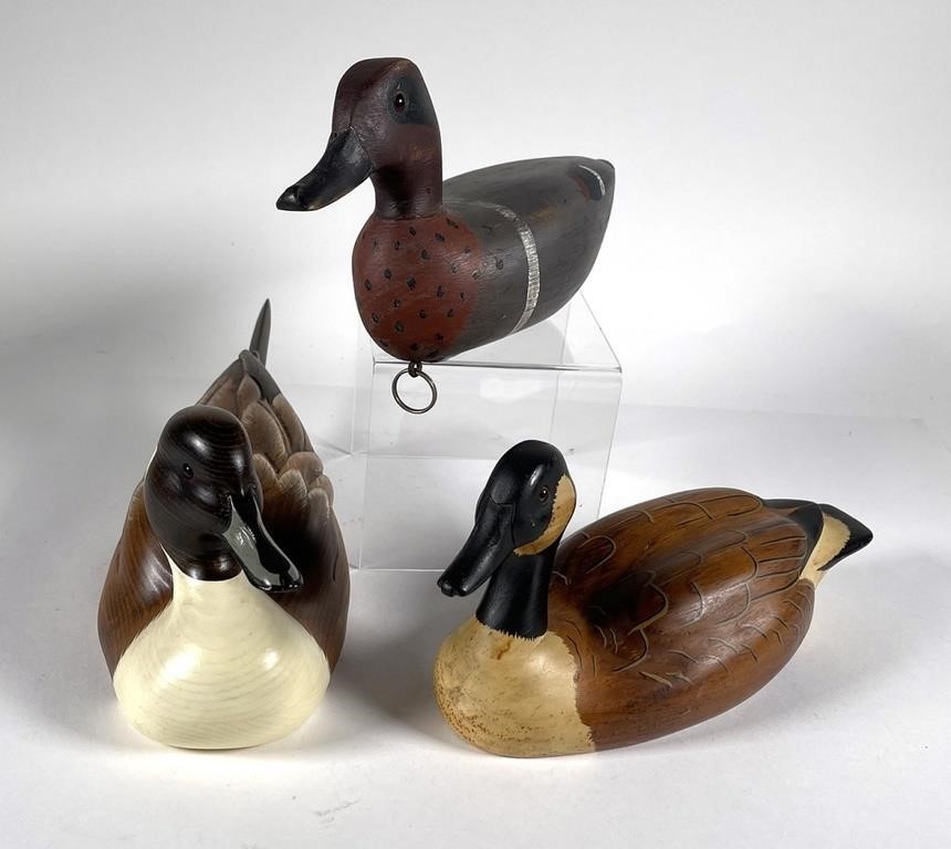  3 CARVED WOOD SIGNED DUCK DECOYSThree 30c0c6