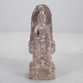 LARGE CHINESE CARVED STONE SEATED GUANYIN