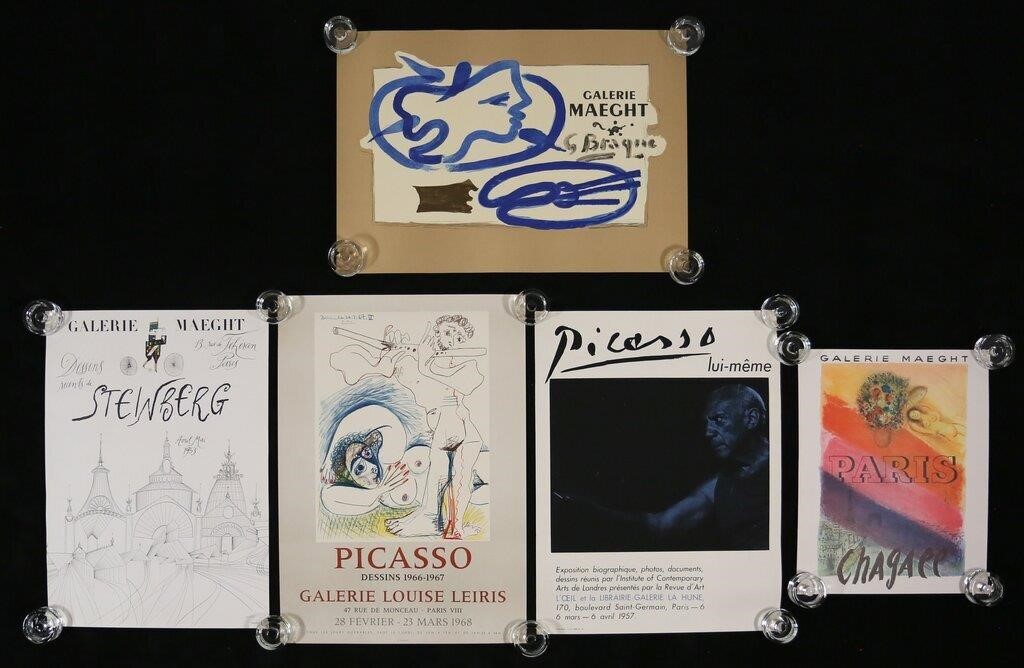 5 POSTERS CHAGALL, PICASSO, BRAQUE,