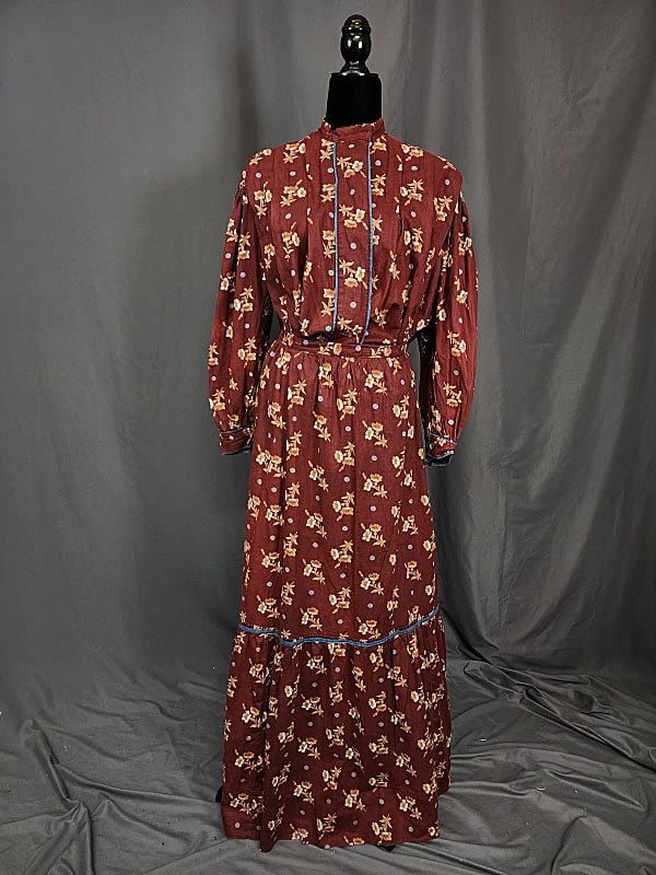 Antique c1880 2 Pc Cotton Dress  30c8a0