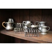 Assorted silver plate, pewter mugs,