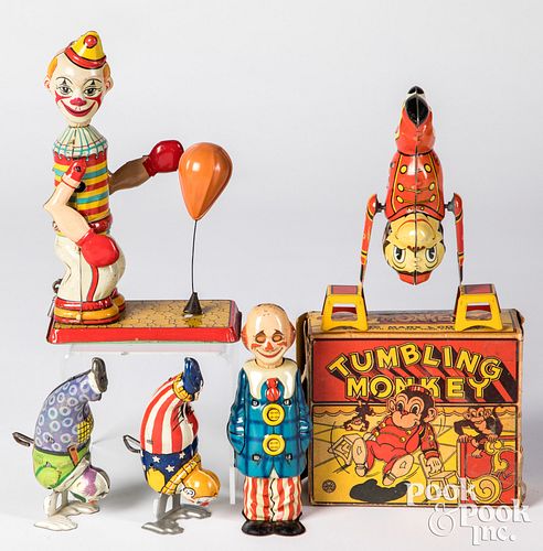 FIVE LITHOGRAPHED TIN WIND UP TOYSFive 30cf78