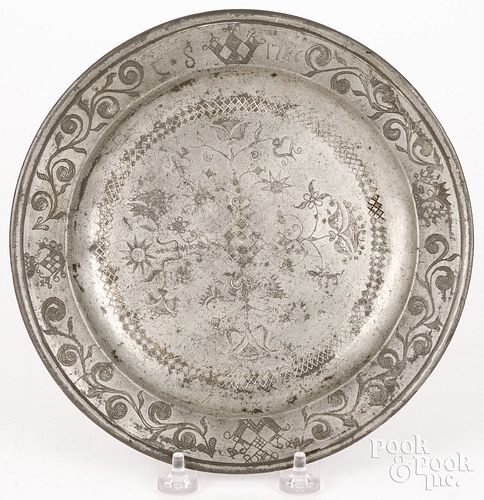 ENGLISH PEWTER PLATE DATED 1786English 30d291