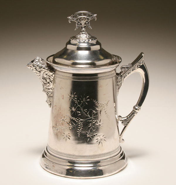 American Aesthetic silverplate pitcher; engraved