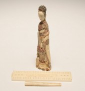 Chinese ivory figure, cribbage board,