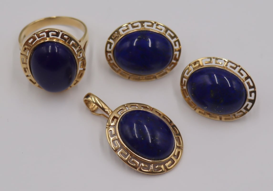 JEWELRY. 4 PC. 14KT GOLD AND LAPIS
