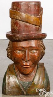 CARVED AND PAINTED BUST OF A MANCarved