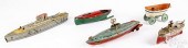 FIVE TIN TOY BOATSFive tin toy boats,