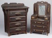 TWO CHILDRENS DOLL CHEST OF DRAWERS,