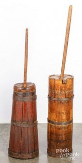 TWO PRIMITIVE WOOD BUTTER CHURNS, 19TH