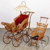 WICKER DOLL CARRIAGE AND BABY CARRIAGEWicker