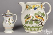 PEARLWARE PITCHER AND LIDDED CREAMER,
