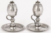 PAIR OF CONNECTICUT PEWTER WHALE OIL