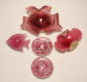 Five Murano pink art glass bowls and