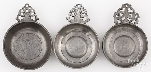 THREE PEWTER PORRINGERS EARLY 30dad1
