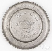 GERMAN PEWTER PLATE WITH STORK  30db38