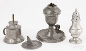 PEWTER WHALE OIL LAMPS, SUNDIAL, AND