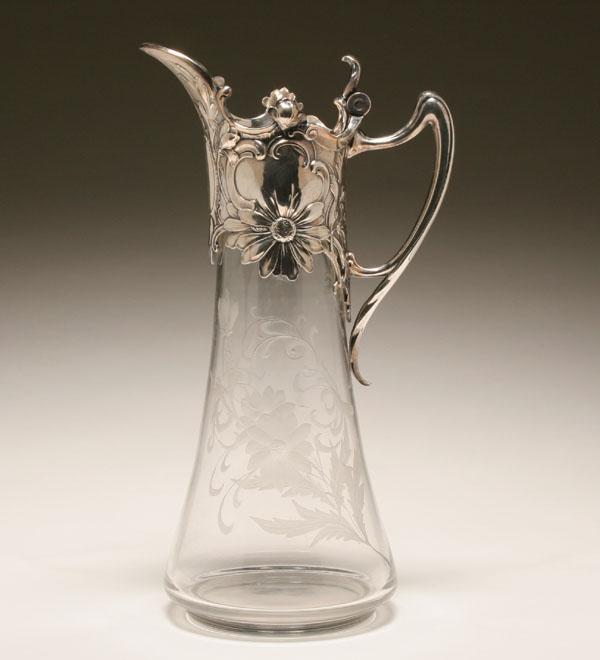 WMF Nouveau silver mounted glass claret jug;